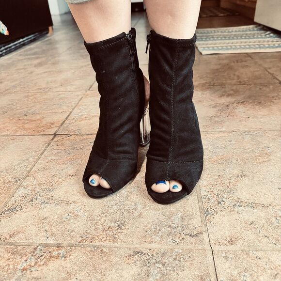 Charlotte Russe Kloude-16 Women 7 1/2 Black Lycra Clear Heels Zippers Going Out - Picture 2 of 16